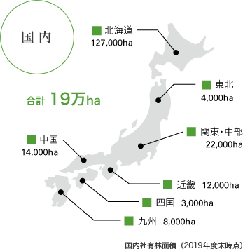 国内社有林面積（2013年度末時点）